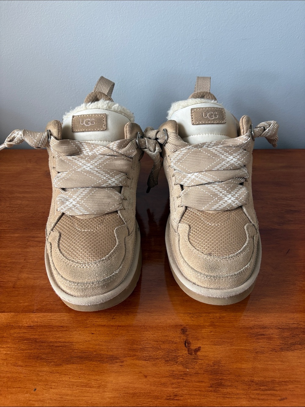 UGG  Tan Suede & Mesh Shoes with Shearling Collar